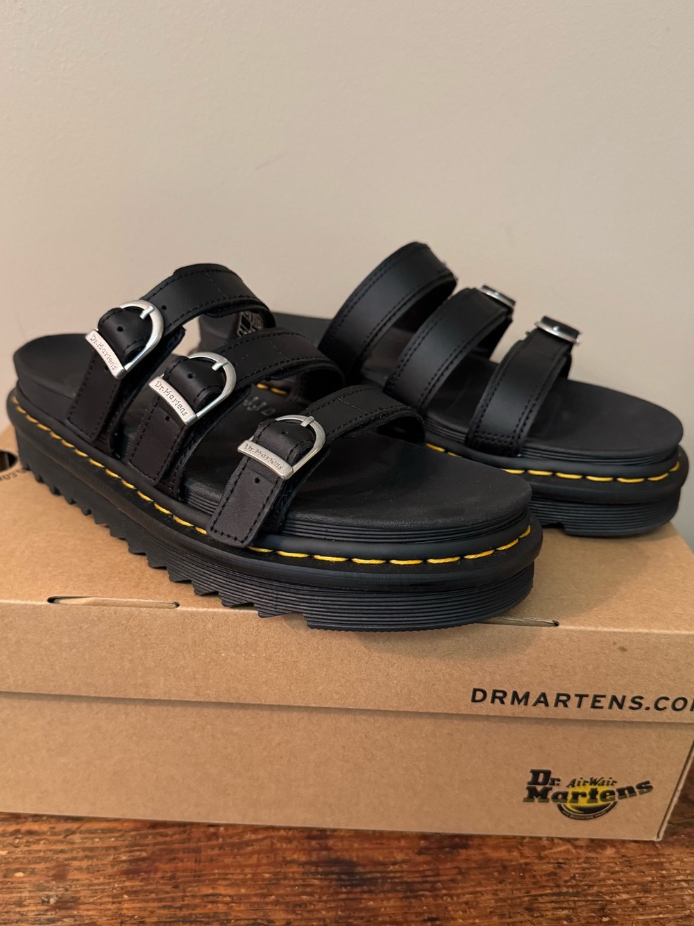 NIB! Dr. Martens Black Triple-Strap Platform Sandals, Women’s Size 9